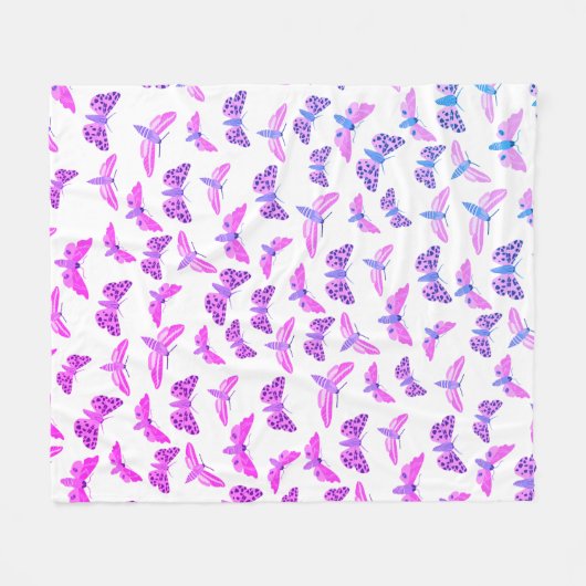 Moths Muster Pink Blau Lila Fleecedecke (Vorderseite (Horizontal))