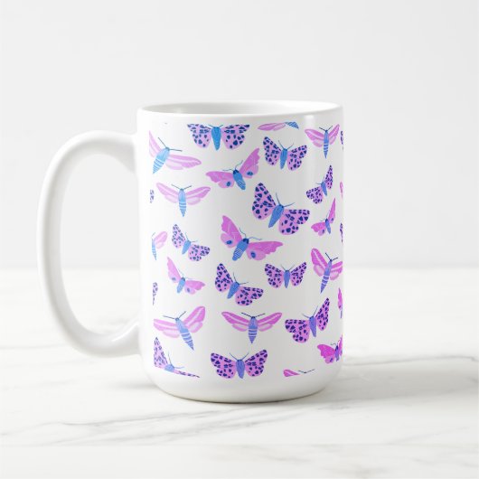 Moths Muster Pink Blau Lila Kaffeetasse (Links)