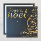 Motif de Noël bleu avec arbre de Noël doré Einladung (Vorne/Hinten)