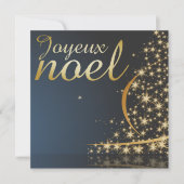 Motif de Noël bleu avec arbre de Noël doré Einladung (Vorderseite)