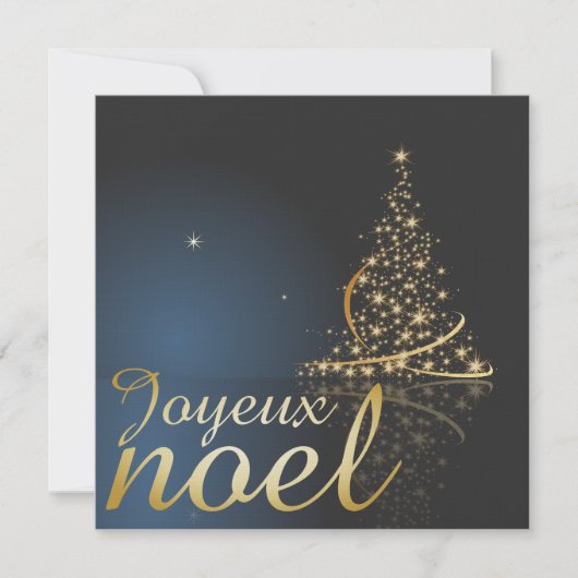 Motif de Noël bleu avec arbre de Noël doré Einladung (Vorderseite)
