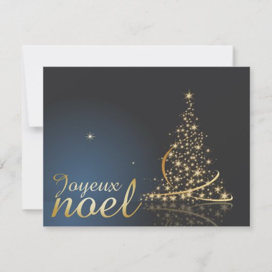 Motif de Noël bleu avec arbre de Noël doré Einladung (Vorderseite)