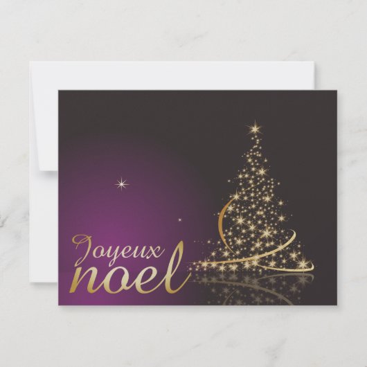Motif de Noël pourpre avec arbre de Noël doré Einladung (Vorderseite)