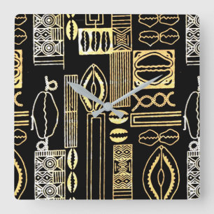 Motif Mud Cloth Print Quadratische Wanduhr