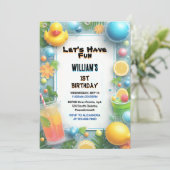 Motif Splash Bubbles Summer Duck Foam 1. Geburtsta Einladung (Stehend Vorderseite)