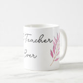 Motiv aus rosa Blättern Bester Lehrer je Kaffeetasse (VorderseiteRechts)