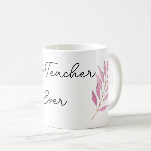 Motiv aus rosa Blättern Bester Lehrer je Kaffeetasse (VorderseiteRechts)