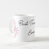 Motiv aus rosa Blättern Bester Lehrer je Kaffeetasse (Vorderseite Links)