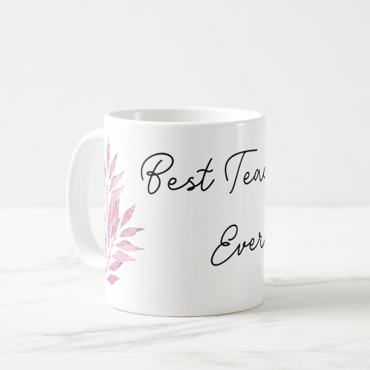 Motiv aus rosa Blättern Bester Lehrer je Kaffeetasse (Vorderseite Links)
