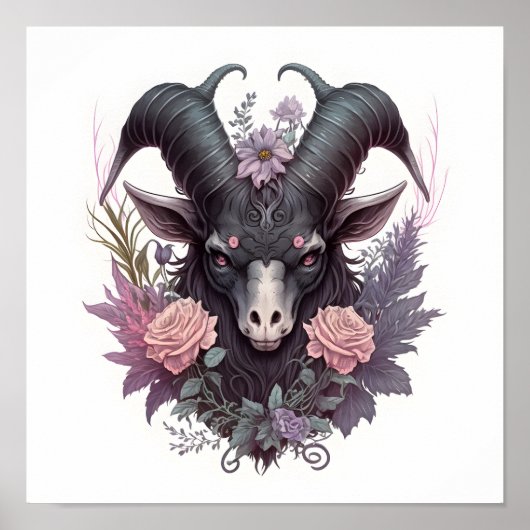 Motiv: Creepy Baphomet with Flowers Poster (Vorne)