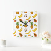 Motiv für tropische Früchte Quadratische Wanduhr (Zuhause)
