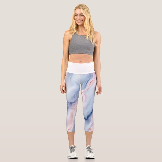 🎨 Motiv: Marbré Pastel Doux und Eleanant🎨 Capri Leggings (Vorderseite)