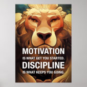 Motivation Discipline Lion Motivierend Quotes Poster (Vorne)