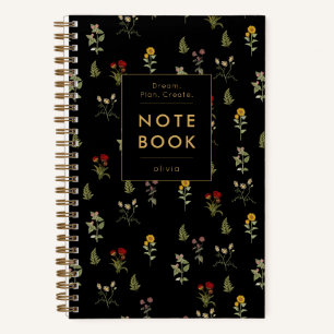 Motivation Elegant Floral Schwarz Gold Notizblock