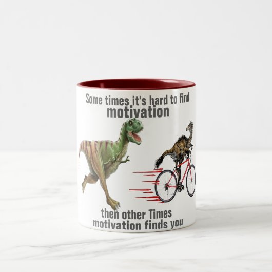 Motivation findet lustiges T-Rex-Tasse-Design Zweifarbige Tasse (Mittel)