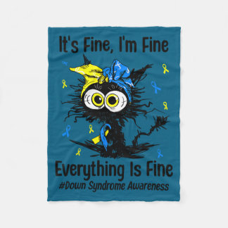 Motivational down syndrome awareness cat t21 fleecedecke