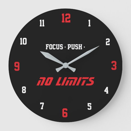 Motivational Fitness Wall Clock Black Große Wanduhr (Vorderseite)