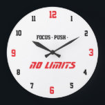 Motivational Fitness Wall Clock Große Wanduhr<br><div class="desc">Modern motivational wall clock designed to inspire focus and energy during workouts. The clean and dynamic design features bold typography and high-contrast numbers, making the time easy to read even during intense training. Perfect for a home gym, fitness studio, yoga space, or workout room. The motivational words like Focus, Energy,...</div>