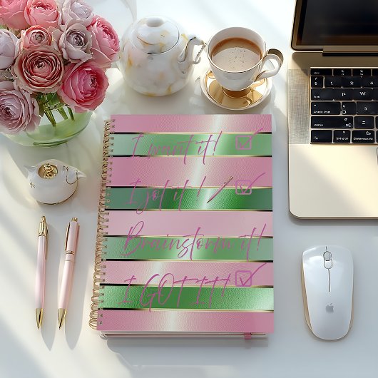 Motivational Luxe Pink and Green Striped  Notizblock