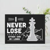 Motivational Never Lose Chess Quote Black White Karte (Stehend Vorderseite)