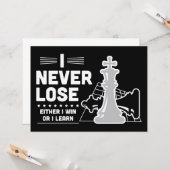 Motivational Never Lose Chess Quote Black White Karte (Vorderseite/Rückseite Beispiel)
