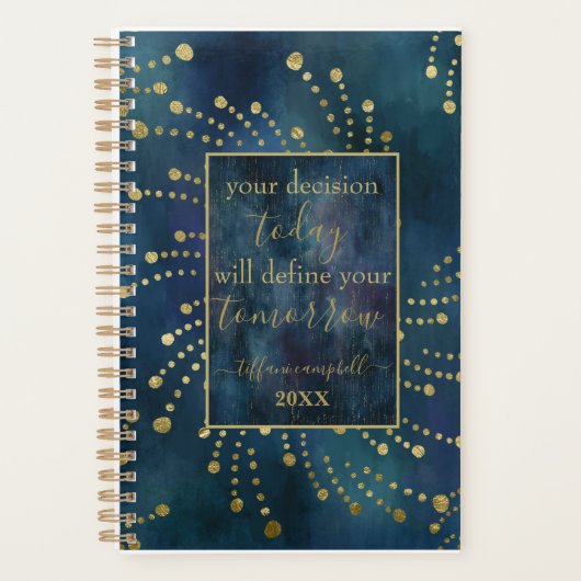 Motivational Quote Blue and Gold Planer (Vorderseite)