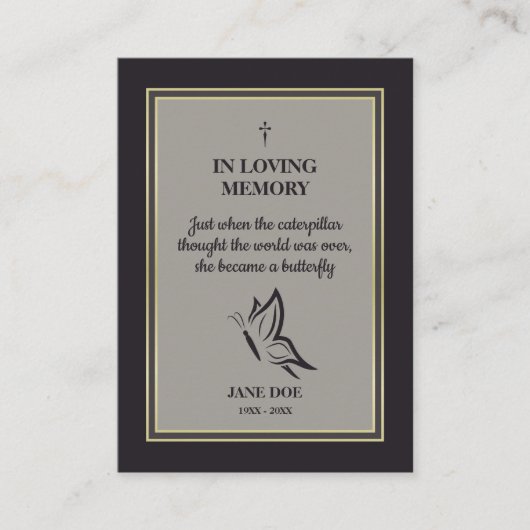 Motivational Quote with Buttefly in Loving Memory Visitenkarte (Vorderseite)