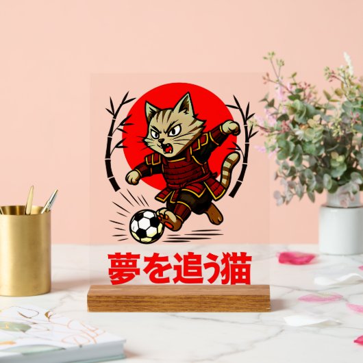 Motivational Samurai Cat Soccer Wall Art for Kids Acrylschild (Hochzeit)
