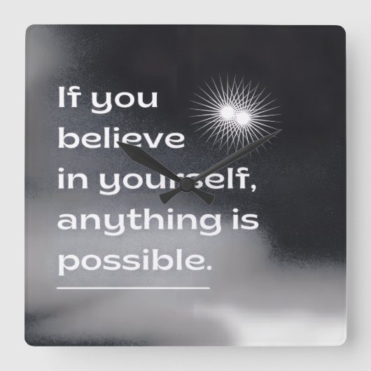 Motivational Wall Art | “Believe in Yourself” Mini Quadratische Wanduhr (Vorderseite)
