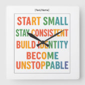 Motivational Wall Clock – Become Unstoppable Quadratische Wanduhr (Vorderseite)