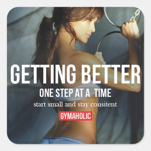 Motivationales Fitness Gym Quadratischer Aufkleber (Vorderseite)