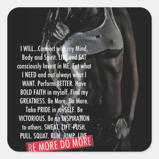 Motivationales Fitness Gym Quadratischer Aufkleber (Vorderseite)