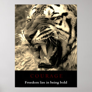 Motivations-Tiger-Mut-Freiheit-Vintage-Sepia Poster