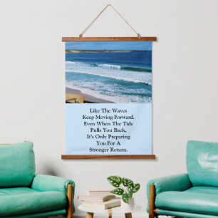 Motivationsangebot für den Strand: Wie die Wellen Wandteppich Mit Holzrahmen