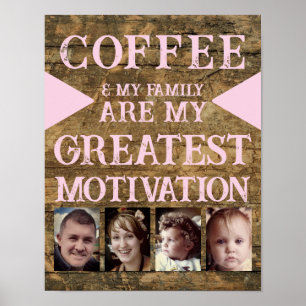 Motivationskaffeestfamilie 4 Foto braun rosa Poster