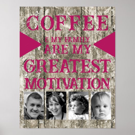 Motivationskaffeestfamilie 4 Foto grau rosa Poster (Vorne)