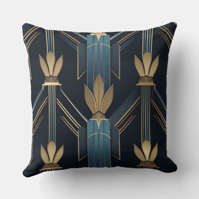 Motive Art Deco Bleus und Golden Kissen (Rückseite)
