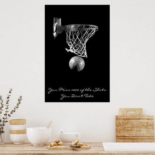 Motivierend Basketball Schwarz & Weiß Poster (Küche)