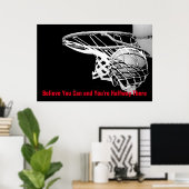 Motivierend Basketball Schwarz-weißes Rotes Kunstw Poster (Heimbüro)