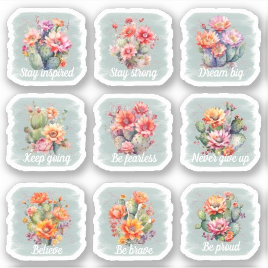 Motivierend Cacti-Sticker-Pack Aufkleber (Vorderseite)