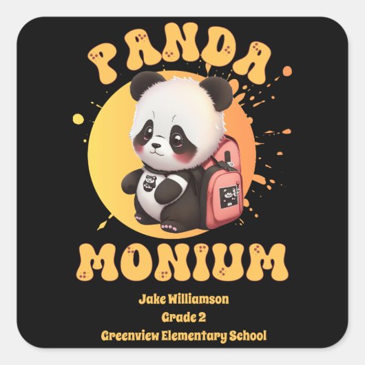 Motivierend Chibi Kawaii Panda Name School Jahr Quadratischer Aufkleber (Vorderseite)