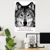 Motivierend Courage Quote Wolf Artwork Poster (Heimbüro)