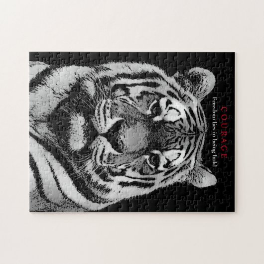 Motivierend Courage Tiger Schwarz-weiß Puzzle (Horizontal)