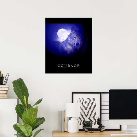 Motivierend Courage Wolf Blue Night Moon Poster (Heimbüro)