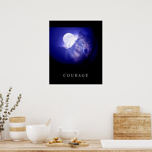 Motivierend Courage Wolf Blue Night Moon Poster (Küche)