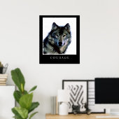 Motivierend Courage Wolf Face Head Poster Print (Heimbüro)