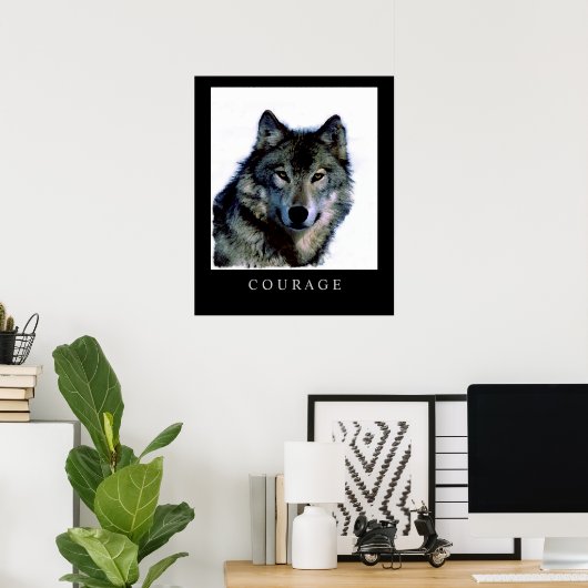 Motivierend Courage Wolf Face Head Poster Print (Heimbüro)