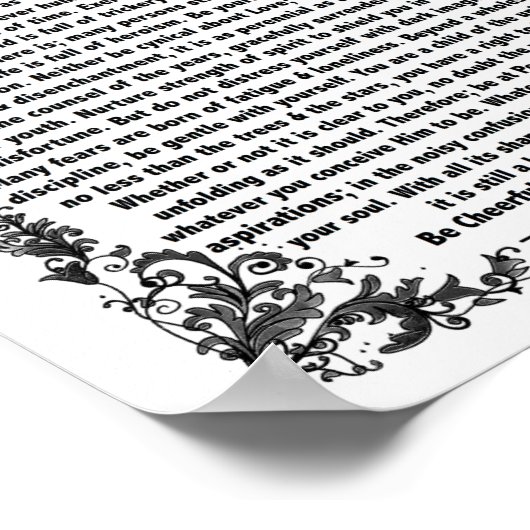 Motivierend Desiderata Gedicht von Max Ehrmann Poster (Ecke)