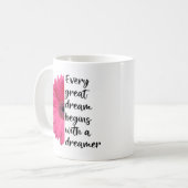 Motivierend Dreamer Pink Daisy Redewendungen Zitat Kaffeetasse (Vorderseite Links)