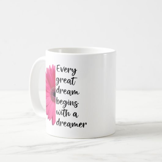Motivierend Dreamer Pink Daisy Redewendungen Zitat Kaffeetasse (Vorderseite Links)